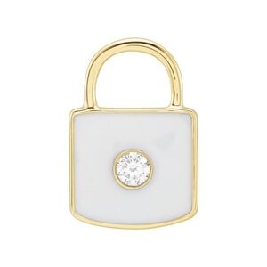 14K Yellow .035 CT Natural Diamond & White Enamel Lock Charm/Pendant
